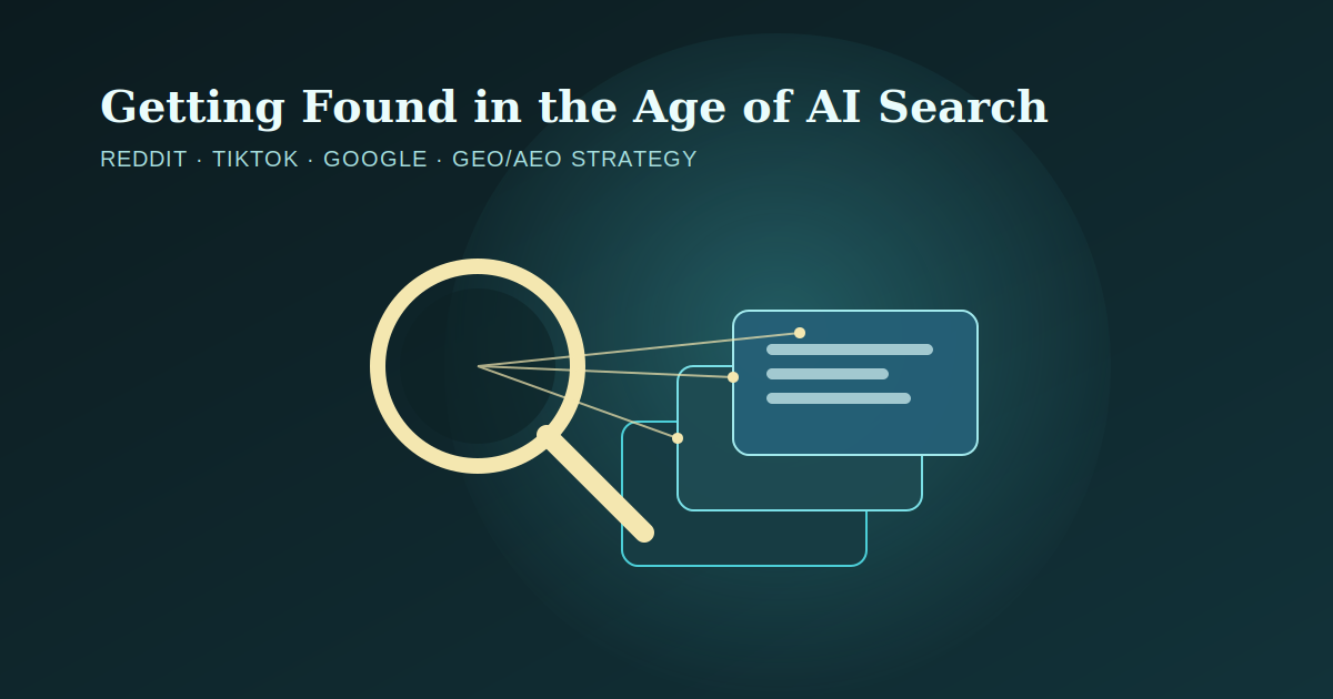 Stylized illustration of a magnifying glass over layered platform panels, representing multi-platform AI search