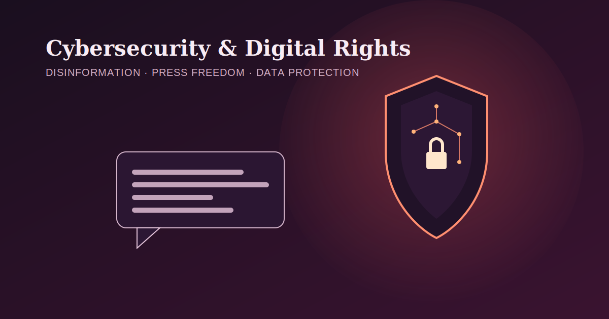 Stylized illustration of a shield protecting a speech bubble, representing cybersecurity and press freedom